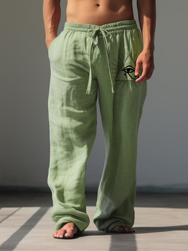  Men's Vintage Eye Linen Pants Pants Trousers Mid Waist Outdoor Daily Wear Streetwear Fall & Winter Regular Fit