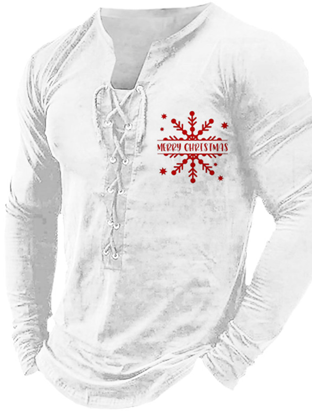  Pop art Fiocco di neve buon Natale Di tendenza Giornaliero Esterno Per uomo Stampa 3D maglietta Informale Per eventi Per uscire Natale maglietta Nero Bianco Borgogna Manica lunga Colletto Camicia