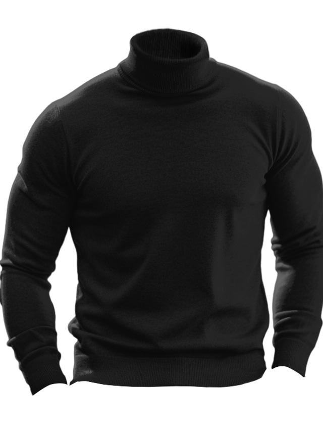  Men's Pullover Sweater Jumper Turtleneck Sweater Knit Sweater Ribbed Knit Regular Knitted Basic Plain Turtleneck Keep Warm Modern Contemporary Daily Wear Going out Clothing Apparel Fall Winter Wine