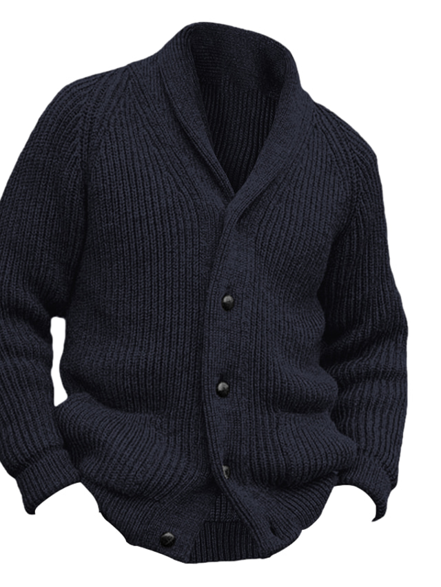  Men's Cardigan Sweater Dress Sweater Chunky Cardigan Cropped Sweater Cable Knit Regular Button Up Plain Lapel Vintage Warm Ups Casual Daily Wear Clothing Apparel Raglan Sleeves Fall Winter Black Green