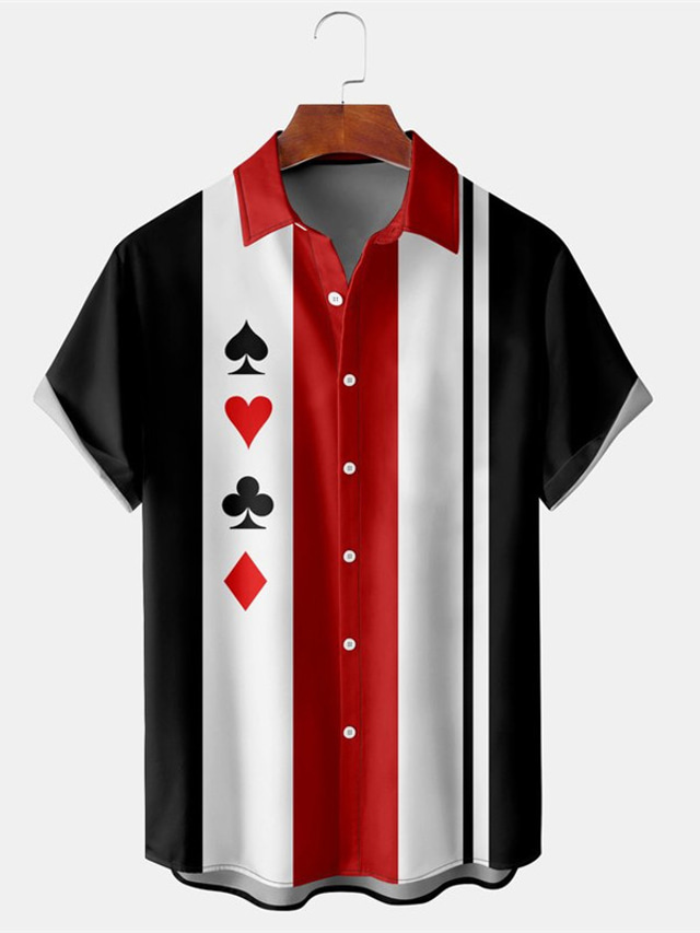  carnaval poker cămașă casual pentru bărbați ținută zilnică ieșire în weekend toamnă/toamnă turndown mâneci scurte negru, roșu, portocaliu s, m, l 4-way stretch