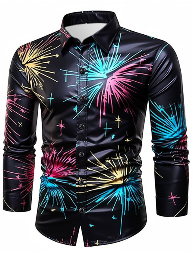  Christmas Dazzle color Casual Men's Shirt Daily Wear Going out Fall & Winter Turndown Long Sleeve Black, Blue, Purple S, M, L 4-Way Stretch Fabric Shirt New Year