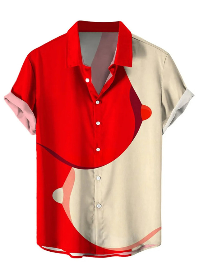  Ballon Casual Voor heren Overhemd Buiten Straat Casual / Dagelijks Herfst Strijkijzer Korte mouw Rood S M L Overhemd