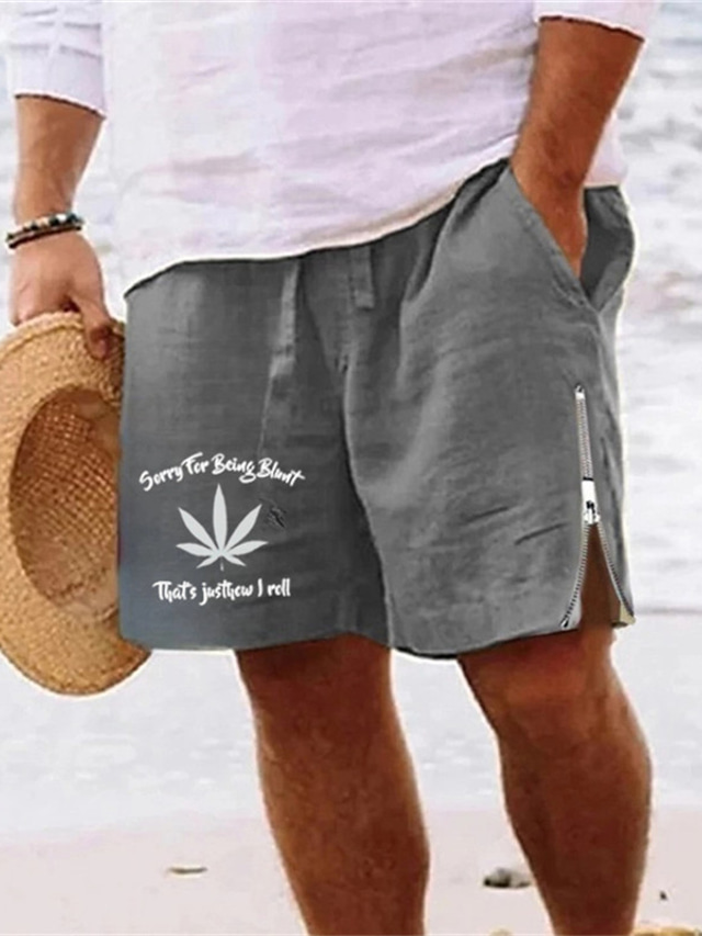  Herren Shorts Kurze Hosen Sommer-Shorts Strandshorts Kurze Hosen Zip Kordelzug Elastische Taille Blatt Buchstabe Komfort Atmungsaktiv Kurz Täglich Festtage Ausgehen Baumwollmischung Hawaiianisch