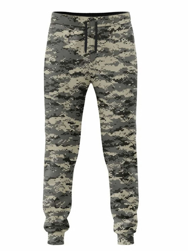  Camouflage Camo / Camouflage Warm Casual Men's 3D Print Fleece Pants Sweatpants Joggers Outdoor Street Casual Daily Polyester Fleece Lined Dark Green Green S M L Mid Waist Elasticity Pants