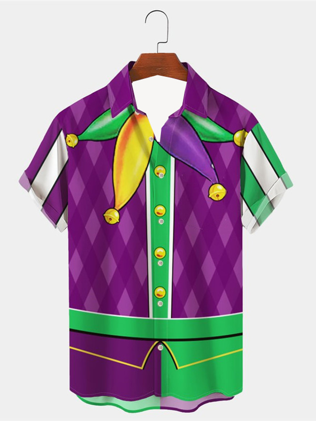  Carnival Joker Artistic Men's Shirt Daily Wear Going out Weekend Autumn / Fall Turndown Short Sleeves Purple S, M, L 4-Way Stretch Fabric