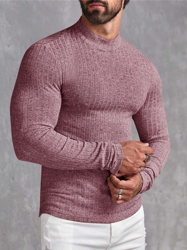  Men's T shirt Tee Knit Tee Ribbed Knit tee Tee Top Long Sleeve Shirt Color Block Pit Strip Crew Neck Street Vacation Long Sleeve Clothing Apparel Fashion Designer Basic