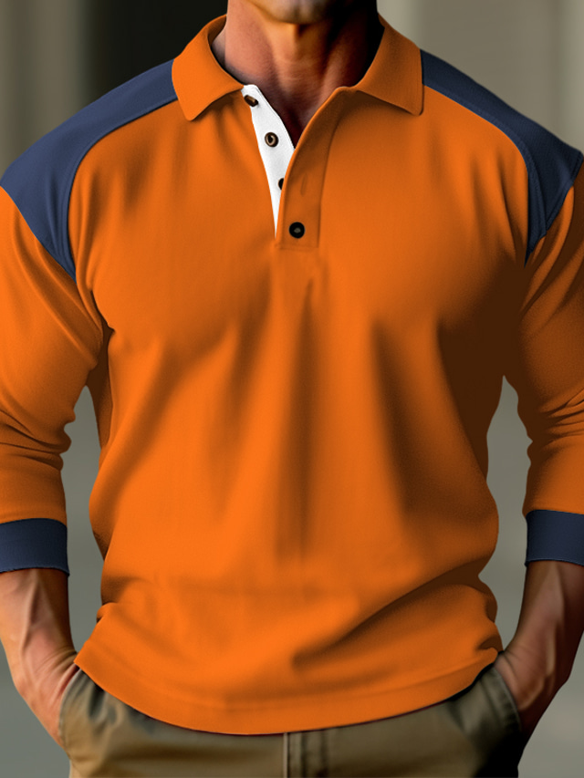  Voor heren POLO Shirt Polo's met knopen Casual Feestdagen Klassiek Lange mouw Modieus Basic Kleurenblok Snel Drogend Zomer Normale pasvorm Zwart Wit Donker Marine Oranje POLO Shirt