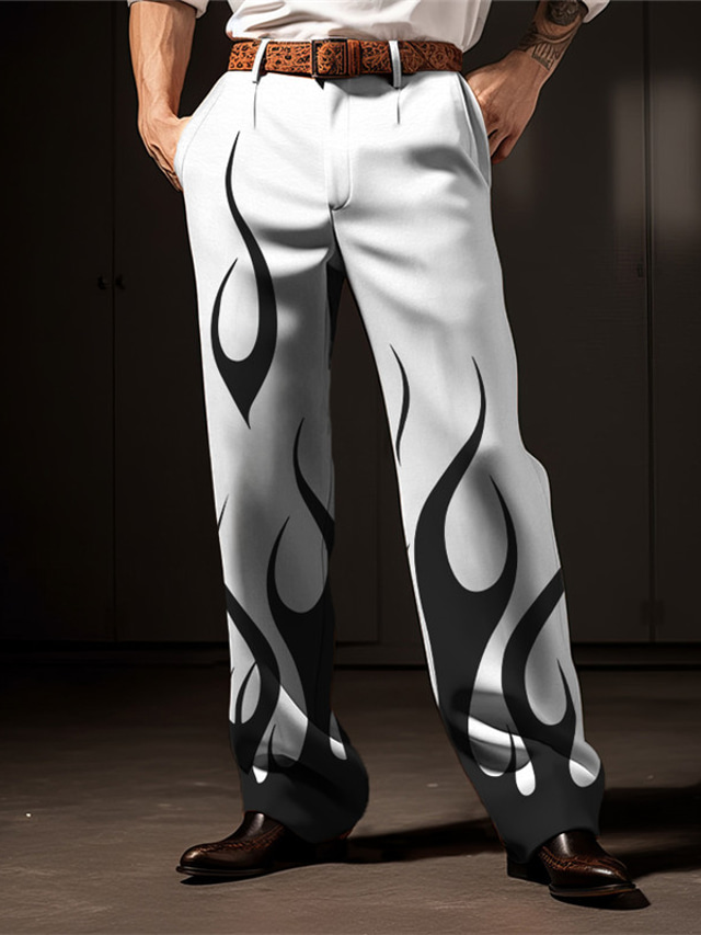  Flamme Entreprise Décontractées Homme Impression 3D pantalon de costume Pantalon Extérieur Plein Air Travail Polyester Vin Noir Blanche S M L Taille haute Élasticité Pantalon