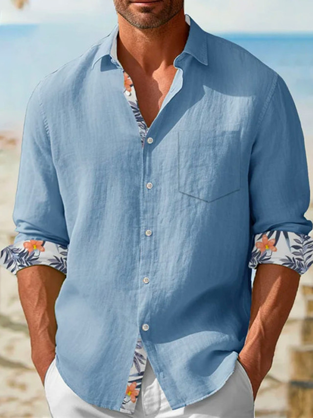  camisa masculina casual folha uso diário saindo fim de semana outono& abertura de cama de inverno manga comprida vermelha, azul, verde s, m, l camisa de tecido slub