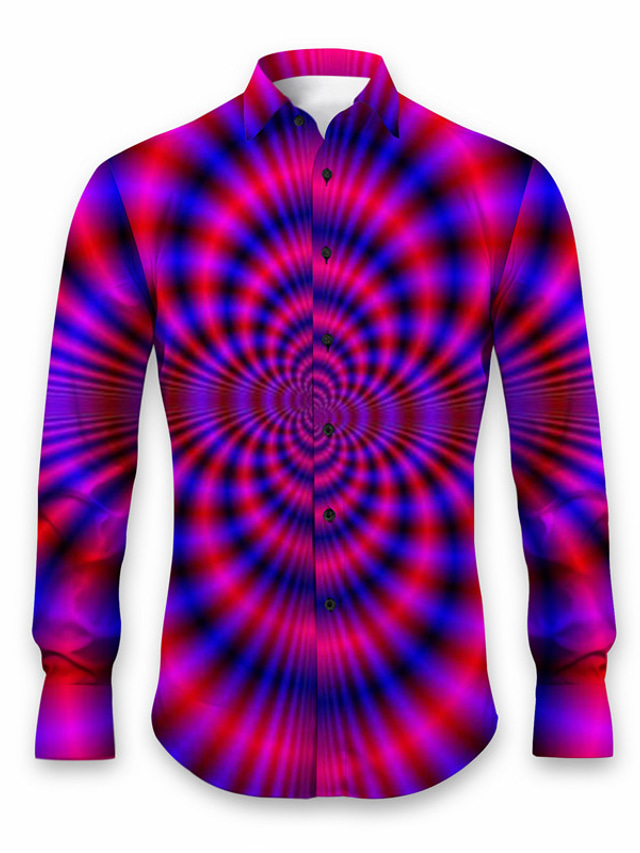  Optical Illusion Abstract Men's Shirt Daily Wear Going out Fall & Winter Turndown Long Sleeve Red, Burgundy, Grape S, M, L 4-Way Stretch Fabric Shirt