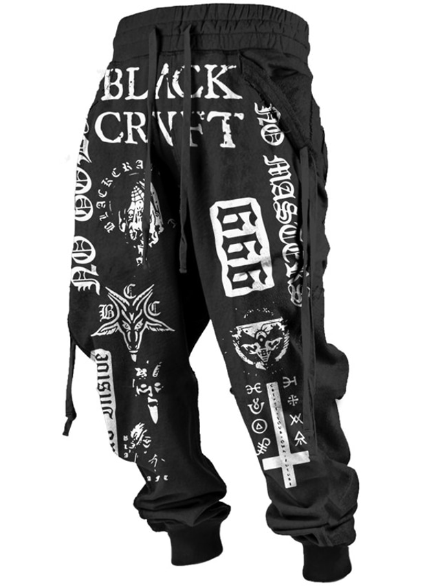  Letter Totem Vintage Abstract Men's 3D Print Sweatpants Joggers Pants Trousers Outdoor Street Casual Daily Polyester Black Navy Blue Brown S M L Mid Waist Elasticity Pants