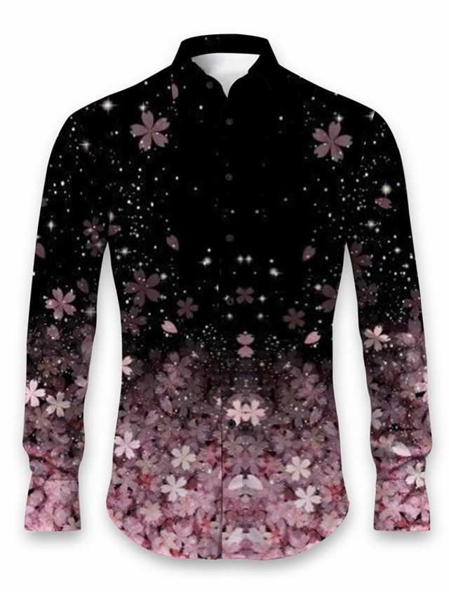  Floral Casual Men's Shirt Daily Wear Going out Fall & Winter Turndown Long Sleeve Violet, Black, Pink S, M, L 4-Way Stretch Fabric Shirt