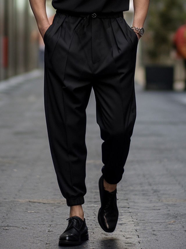  Męskie Garnitury Uprawiający jogging Spodnie Plisowane spodnie Spodnie garniturowe Zamek Guzik Kieszeń Równina Komfort Oddychający Na zewnątrz Codzienny Wyjściowe Moda Codzienny Czarny