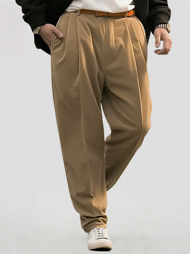  Męskie Garnitury Spodnie Plisowane spodnie Spodnie garniturowe Przednia kieszeń Prosta noga Równina Komfort Biznes Codzienny Święto Moda Szykowne i nowoczesne Niebieski Brązowy
