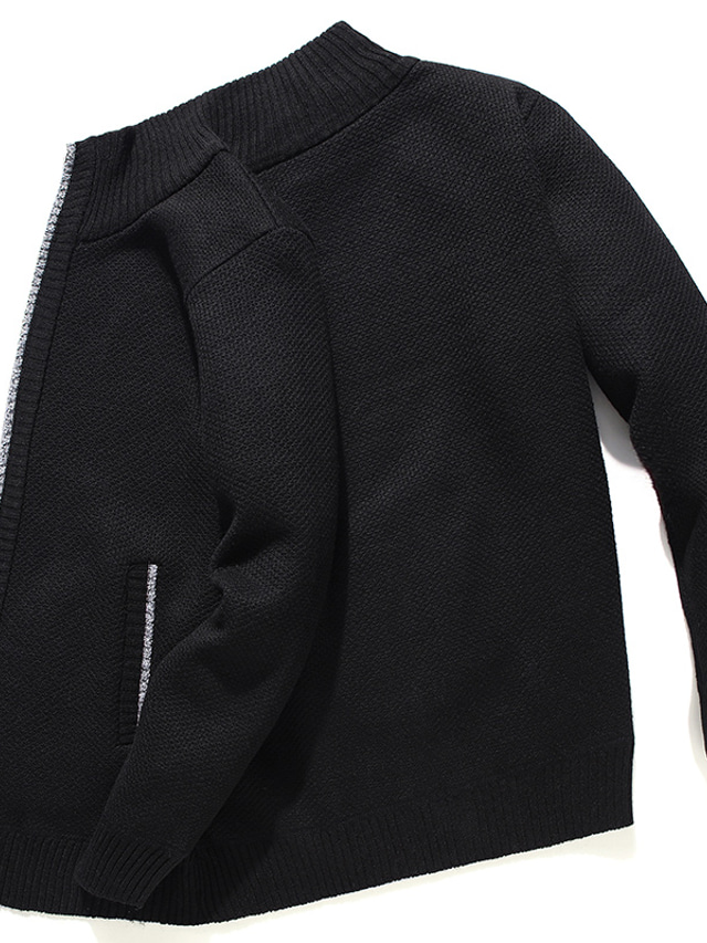 Cardigan Homme Col Montant Zippé - Maille Chaude, 2 Poches, Coupe Slim Fit (50% Acrylique, 50% Polyester)