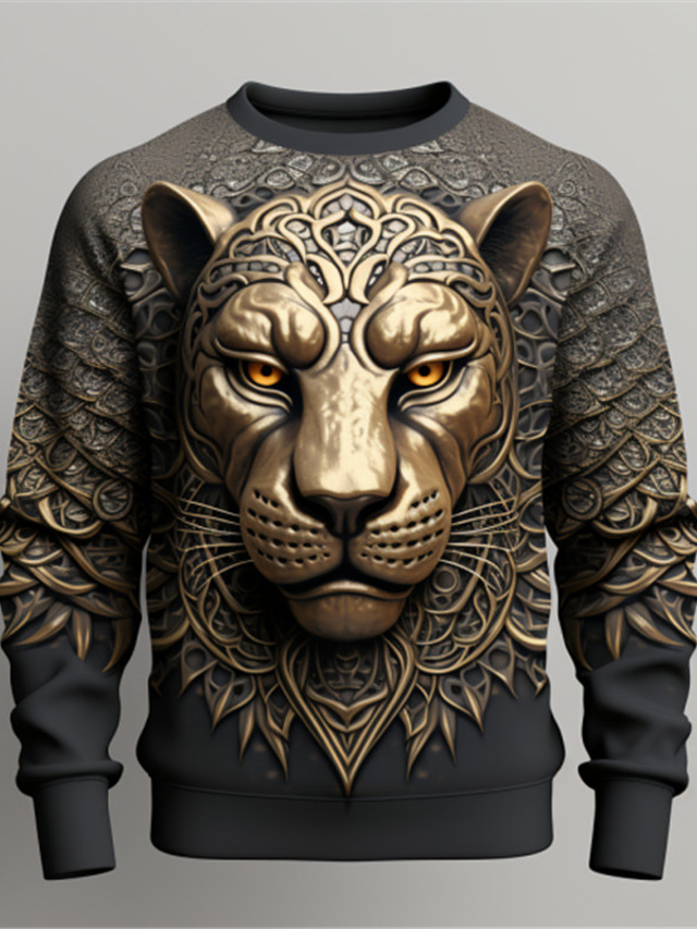  Men's Graphic Animal Sweatshirts Golf Pullover Sweatshirt Long Sleeve Hoodie Sweatshirt Crew Neck Fashion 3D Print Holiday Vacation Going out Light Brown Blue Print Spring &  Fall Designer