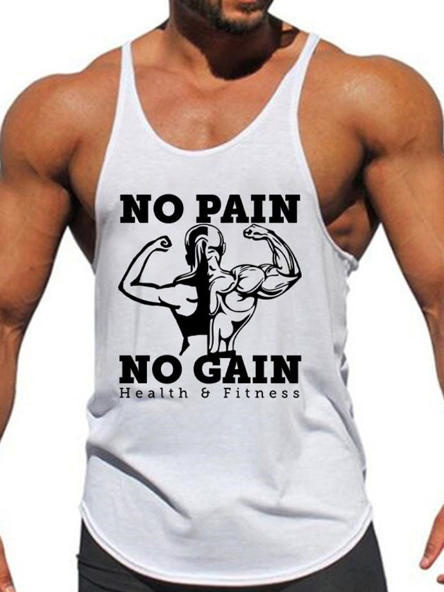  Graphic Muscle No Pain No Gain Sports Daily Designer Men's 3D Printing Tank Top Vest Top Sleeveless T Shirt for Men Sports Outdoor Holiday Gym T shirt Black White Dark Blue Sleeveless Crew Neck Shirt