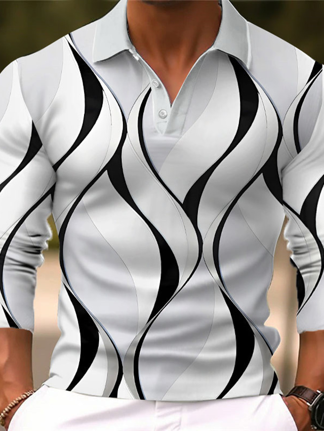  Geometria Per uomo Informale 3D Stampa polo da golf Esterno Casual / quotidiano Abbigliamento di strada Poliestere Manica lunga Collo ripiegabile Magliette polo Nero Rosa scuro Autunno inverno S M L