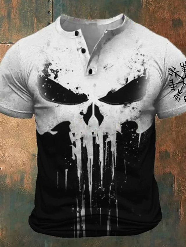  Graphic Skull Viking Fashion Retro Vintage Classic Men's 3D Print T shirt Tee Henley Shirt Sports Outdoor Holiday Going out T shirt White Red Blue Short Sleeve Henley Shirt Spring & Summer Clothing