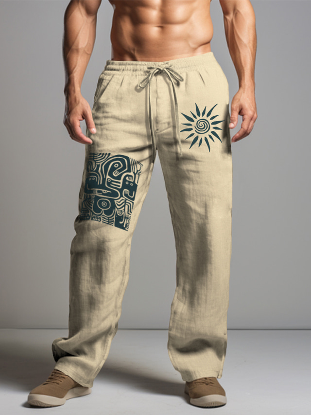  Men's Vintage Graphic Sun Tribal Pants Trousers Mid Waist Daily Wear Vacation Going out Spring Fall Regular Fit