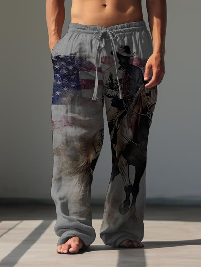  Steagul american Epocă Bărbați Imprimare 3D Pantaloni În aer liber Stradă Ieșire Poliester Alb Maro Verde S M L Talie medie Elasticitate Pantaloni