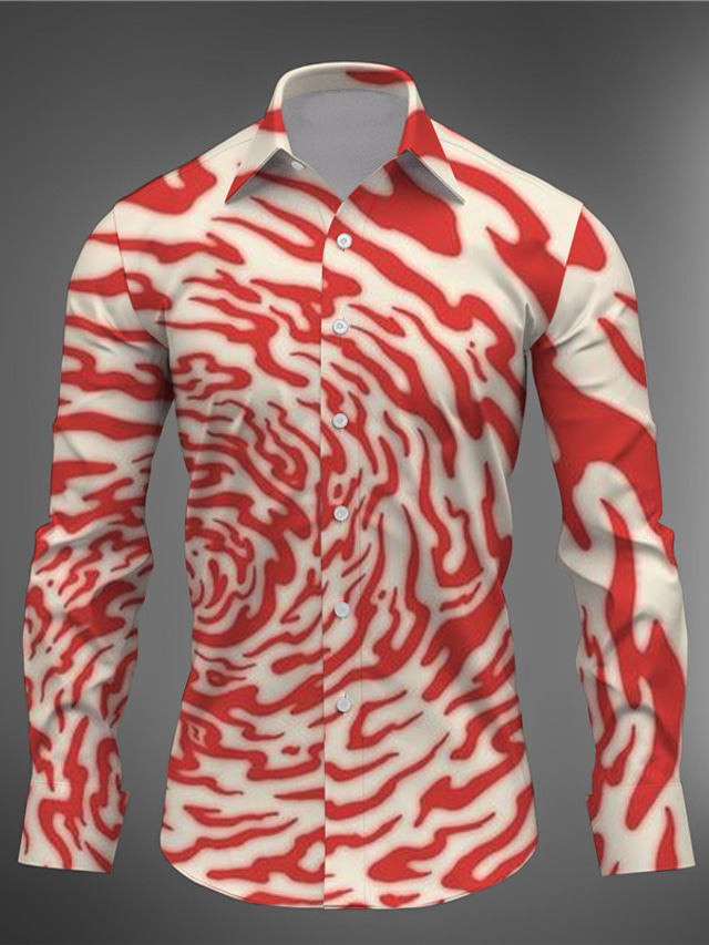  3D impressão Abstracto Homens Camisa Social Roupa Diária Para Noite Outono & inverno Aberto para a Lateral Manga Longa Branco, Vermelho, Roxo S, M, L Tecido elástico de 4 vias Camisa