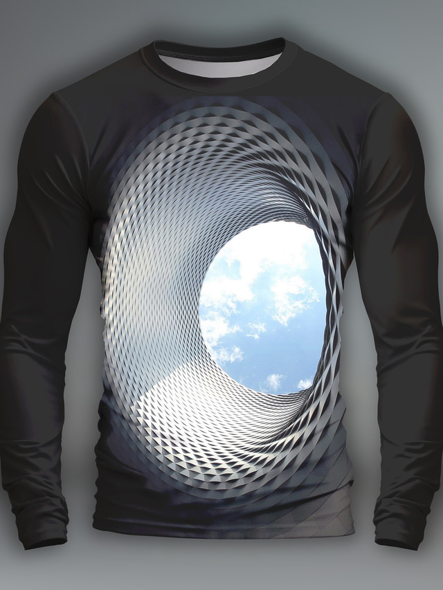  Graphic Optical Illusion Visual Deception Daily Outdoor Casual Men's 3D Print Party Casual Holiday T shirt Black Long Sleeve Crew Neck Shirt Spring &  Fall Clothing Apparel Normal S M L XL XXL XXXL