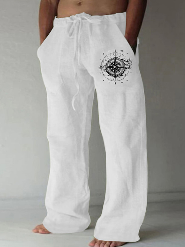  Men's Casual Compass Pants Trousers Mid Waist Outdoor Street Going out Spring &  Fall Regular Fit