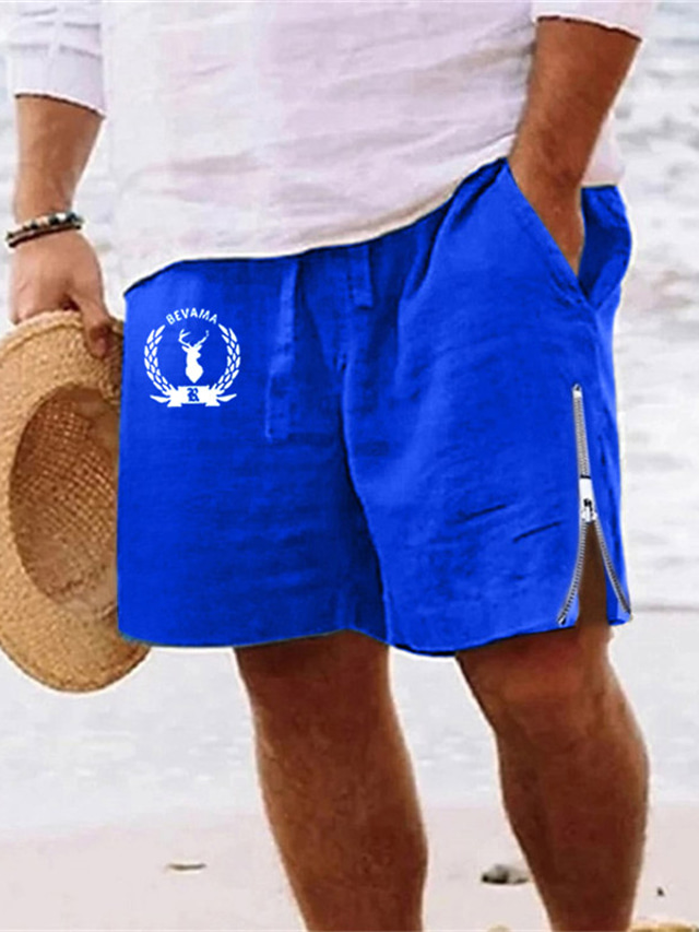  Men's Shorts Summer Shorts Beach Shorts Zipper Drawstring Elastic Waist Animal Deer Comfort Breathable Short Daily Holiday Going out Cotton Blend Hawaiian Casual Army Green Royal Blue