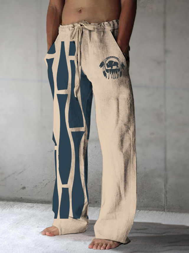  Homme Rétro Vintage Décontractées Graphic Bloc de couleur Cowboy Pantalon en lin Pantalon Taille médiale Usage quotidien Vacances Sortie Printemps Automne Standard