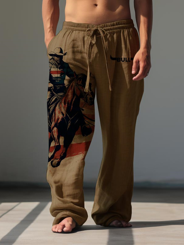  Men's Vintage Cowboy Linen Pants Pants Trousers Mid Waist Outdoor Daily Wear Streetwear Fall & Winter Regular Fit