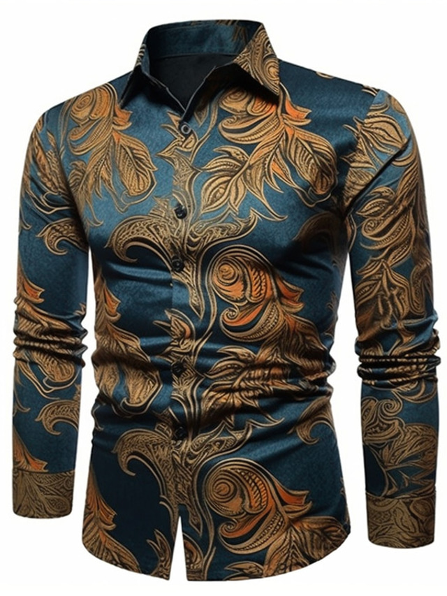  Paisley Vintage Voor heren Overhemd Alledaagse kleding Uitgaan Herfst winter Strijkijzer Lange mouw Marineblauw, blauw, Donkerblauw S, M, L 4-way stretchstof Overhemd