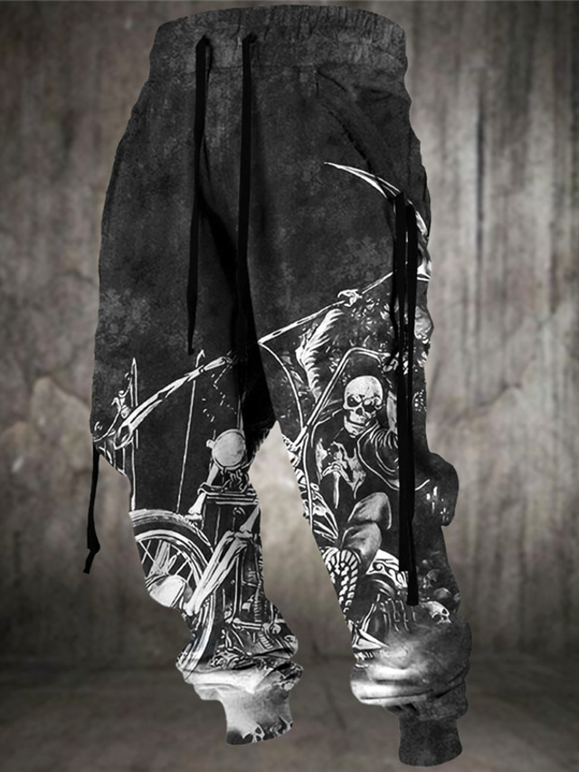  Cranii Punk Gotic Bărbați Imprimare 3D Pantaloni Sport Joggeri Pantaloni În aer liber Stradă Casul / Zilnic Poliester Negru Albastru Maro S M L Talie medie Elasticitate Pantaloni