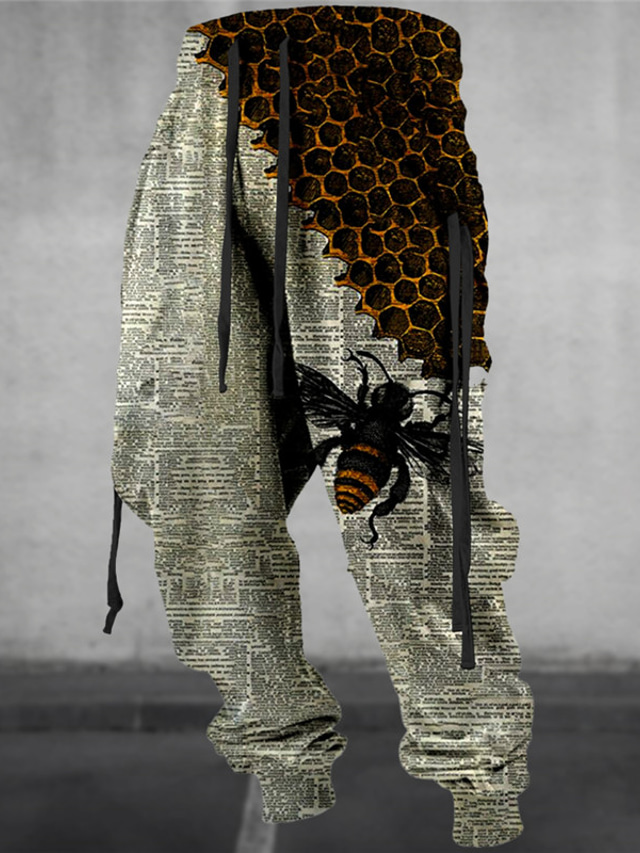 Pszczoła Zabytkowe Abstrakcja Męskie Druk 3D Spodnie dresowe Biegacze Spodnie Na zewnątrz Ulica Codzienne Poliester Khaki S M L Średni Talia Elastyczność Spodnie