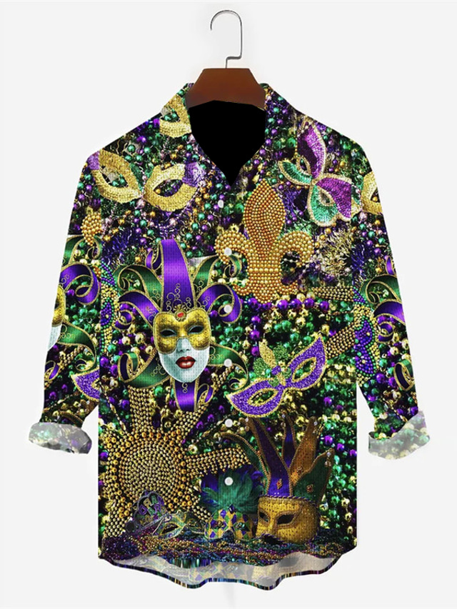  Карнавальная маска, абстрактная мужская рубашка, повседневная одежда, выходной, осень& зимняя отложная рубашка с длинными рукавами фиолетового, черного цвета, ткань S, M, L