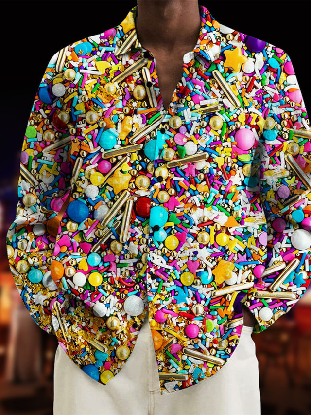  Carnaval bloc de couleurs coloré décontracté chemise pour hommes tenue quotidienne sortie week-end automne& hiver manches longues jaune, bleu, violet s, m, l flammé