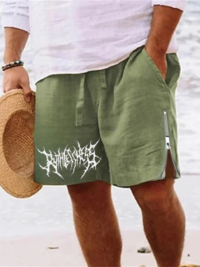  Homens Calção Shorts de verão Shorts de praia Zíper Com Cordão Cintura elástica Abstrato Conforto Respirável Curto Diário Feriado Para Noite Misto de Algodão Havaiana Casual Verde Tropa Azul Real