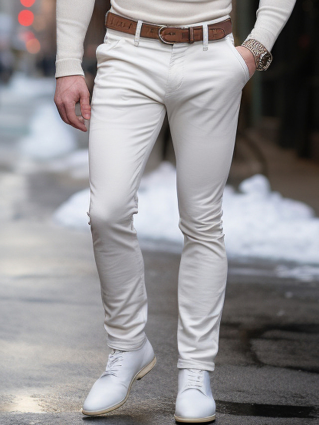  Herre Bukser kinesisk Chino bukser Lomme Vanlig Komfort Åndbart udendørs Daglig I-byen-tøj Bomuldsblanding Mode Afslappet Sort Hvid