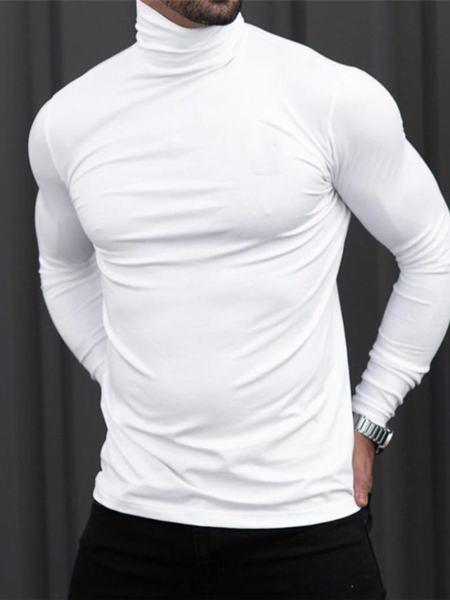  Per uomo maglietta Maglia a collo alto T-shirt Maglia a maniche lunghe Liscio A collo alto Strada Da mare Manica lunga Abbigliamento Di tendenza Originale Essenziale