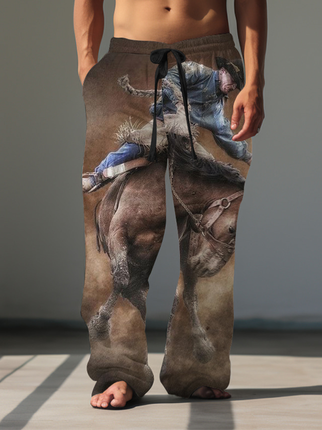  kowbojskie męskie spodnie w stylu vintage z nadrukiem 3D spodnie na świeżym powietrzu ulica wyjściowa poliester niebieski zielony khaki s m l elastyczne spodnie ze średnim stanem