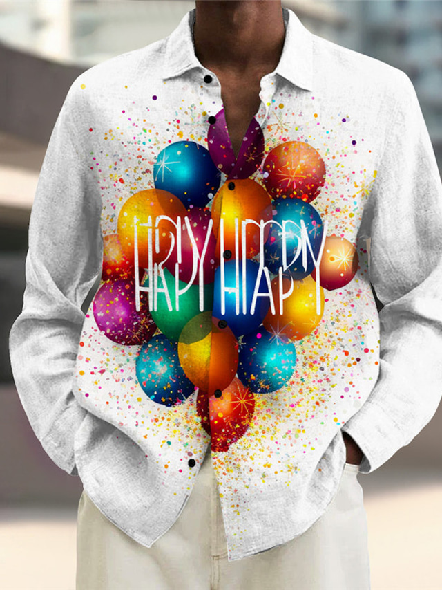  повседневная мужская рубашка с воздушным шаром и буквами, повседневная одежда, осень на выходных, осень& Зимняя отложная рубашка с длинными рукавами черного, белого цвета S, M, L, новый год