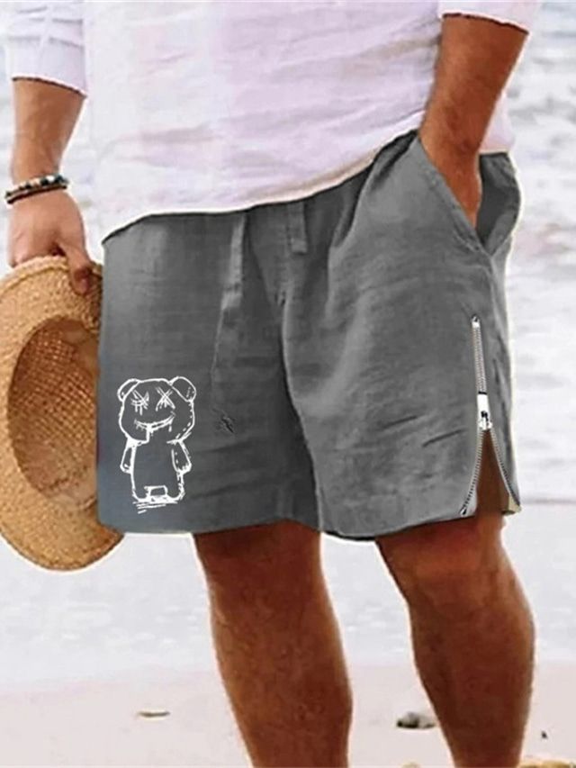  Homens Calção Shorts de verão Shorts de praia Zíper Com Cordão Cintura elástica Desenho Animado Urso Conforto Respirável Curto Diário Feriado Para Noite Misto de Algodão Havaiana Casual Verde Tropa