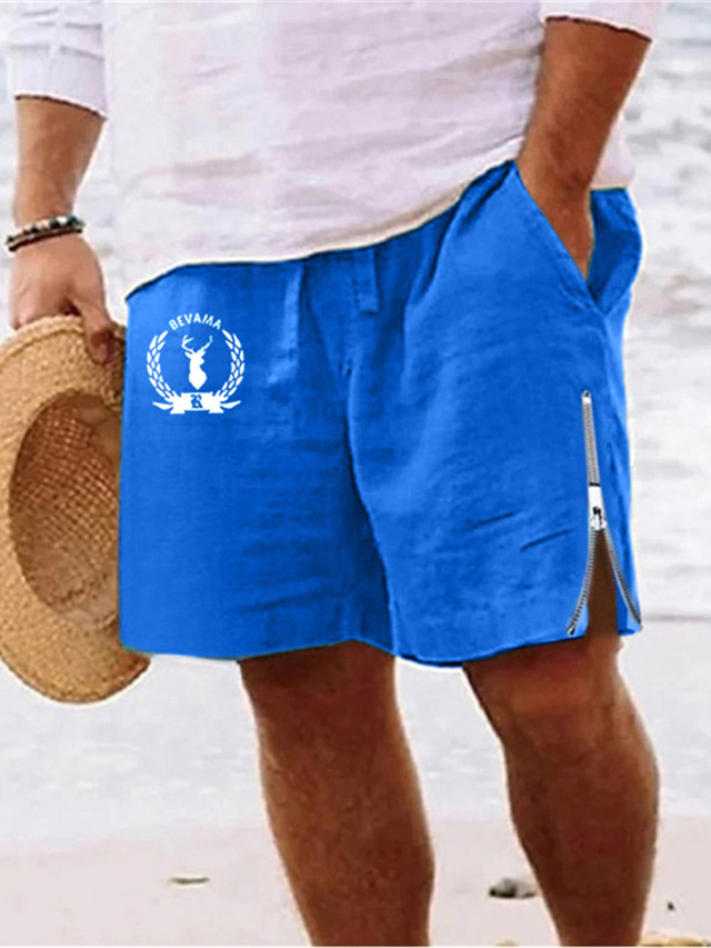  Homens Calção Shorts de verão Shorts de praia Zíper Com Cordão Cintura elástica Animal Veado Conforto Respirável Curto Diário Feriado Para Noite Misto de Algodão Havaiana Casual Verde Tropa Azul Real