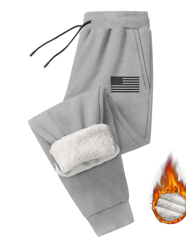  Flag Warm Casual Men's 3D Print Fleece Pants Sweatpants Joggers Outdoor Street Casual Daily Polyester Fleece Lined Black Blue Brown S M L Mid Waist Elasticity Pants