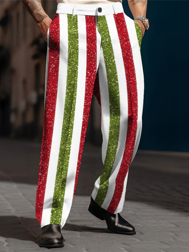  Proužek Vinobraní Pánské 3D tisk Kalhoty Venkovní ulice Noste do práce Vánoce Polyester Červená Modrá Zlatá S M L Vysoký Pružnost Kalhoty