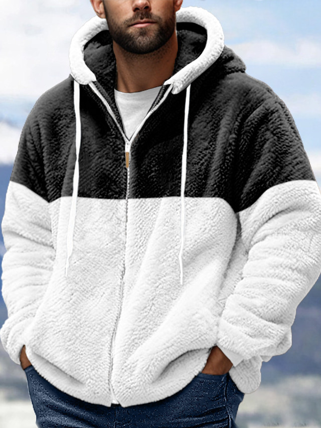  Men's Hoodie Full Zip Hoodie Sherpa Linend Black Gray Hooded Color Block Patchwork Sports & Outdoor Daily Holiday Streetwear Designer Casual Fall & Winter Clothing Apparel Hoodies Sweatshirts  Long