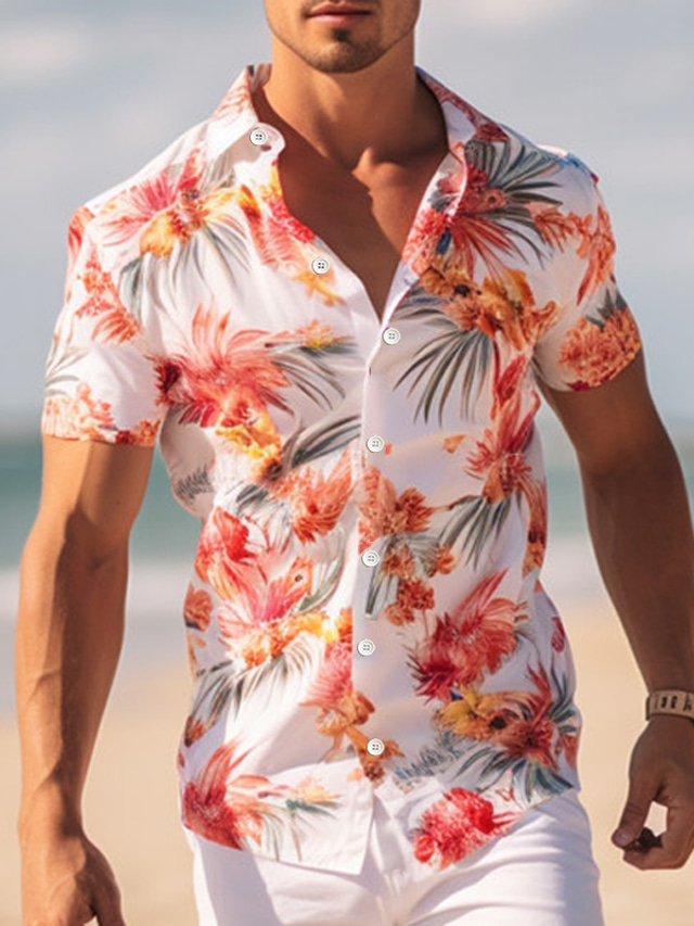  Floral Casual Men's Shirt Outdoor Street Casual Daily Fall Turndown Short Sleeve Pink S M L Shirt