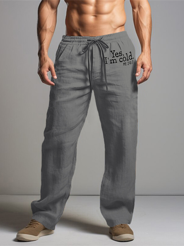  Graphic Letra Casual Hombre Pantalones de lino Pantalones Media cintura Ropa Cotidiana Vacaciones Noche Primavera Otoño Ajuste regular