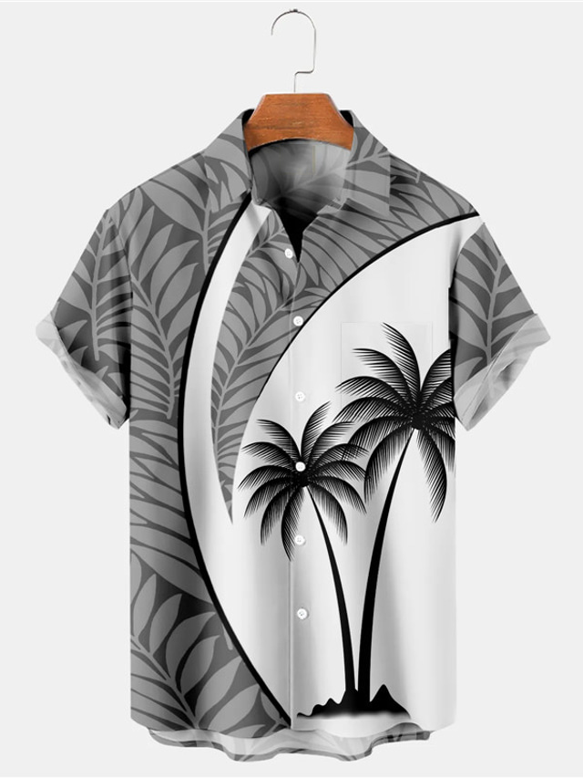  Blad Hawaii Casual Voor heren Overhemd Buiten Straat Casual / Dagelijks Herfst Strijkijzer Korte mouw Rood Blauw Bruin S M L Overhemd
